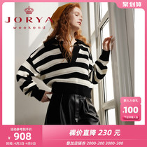 Zhuoja Weekend 2022 Spring new V collar chain Coloured striated striped bat sleeves sweater-weaters EJWBCQ28