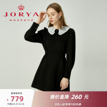 Zoya Weekend 2022 Fall New Lace Crochet Doll Collar Pressed Pleated Waist Sweatshirt Dress EJWCAQ71