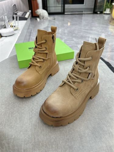 Martens, демисезонные ботинки, тонкие короткие сапоги, из натуральной кожи, круглый носок