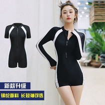 Sports one-piece swimsuit female conservative new hot spring vacation swimsuit 2021 long and short sleeve adult swimsuit female wholesale