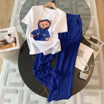 Stock Fashion Casual Suit Women 2022 Summer New Foreign Air Superior Feel Short Sleeve Broadlegged Pants High End Two Sets