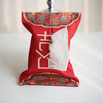 Red wedding wedding towel box cloth towel set home living room tissue bag drawing box custom Chinese festive