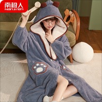 2021 New thick long Robe Women autumn and winter plus velvet coral velvet flannel bathrobe pajamas home clothes