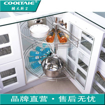 Cool Taiyi kitchen cabinet 304 stainless steel cabinet 180 degree corner turntable pull basket Double seasoning storage pull basket