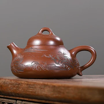 中国茶器　紫砂壺　宜興 在銘 朱泥 菊形 急須 底款：顧景舟 顾景舟紫砂壶品牌及商品- 京东