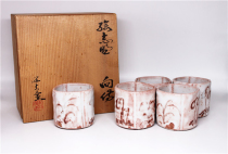 Fun collection] Mino Zhiye Yushan kiln famous Yushan kiln famous Jade Baofu supervised the production of gladiolia Tea Cup five guests