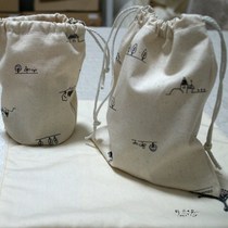 Cloth bag] Pure cotton handmade groceries ZAKKA cotton corset mouth tableware storage bag | True color | Time hole