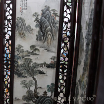 Hand-painted landscape characters double-sided 4 large screen high-grade solid wood porcelain board large screen Hotel Club large screen