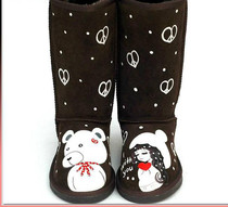 Hand-painted snow boots female winter Korean cartoon leather high tube frostsand thick thick warm graffiti student cotton shoes