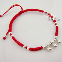  925 sterling silver red rope transporter bead anklet couple men and women anklet bell Korean version bell