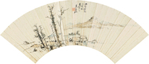 Art micro spray Huang Binhong River Line autumn fan 50x22 cm