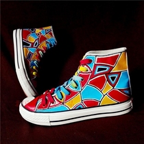 Private custom hand-painted canvas shoes new men and women Summer high lace Plaid size 45 couples 46 graffiti