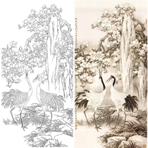 Meticulous painting white paper drawing manuscript Magnolia crane Mo built physical white paper printed manuscript 66*132 with color picture 028T