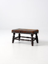 Barr ㊣ Ancient special late 19th-century turned wooden leg leather footstool Western collection ornaments