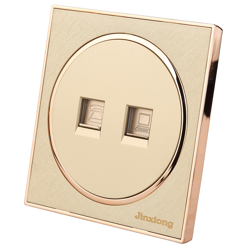 Telephone plug into computer socket panel Type 86 champagne gold telephone and network cable network socket plug