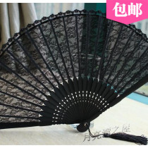 Limited today ultra fine and fine double lace fan day type folding fan bamboo handle folding fan female fan