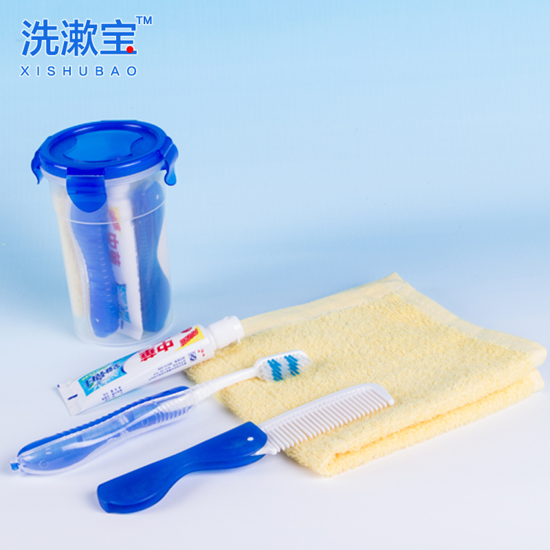 Special travel suits, portable wash cups, travel items, toothbrushes, toothpaste, towel shampoo, outdoor.