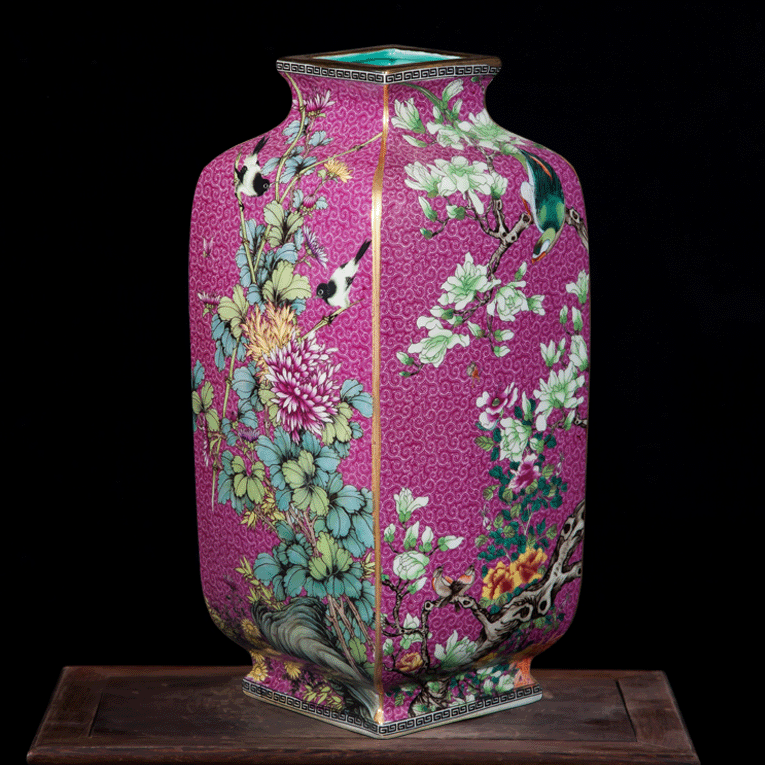 Jingdezhen Ceramic Vase Enamel Pastel Antique Decoration Peony Flowers and Birds Landscape Art Decoration