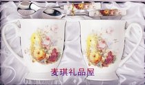  Korean kitchen tableware imported TOPMATE wedding gift couple bone china pair cup Italian rose gift box