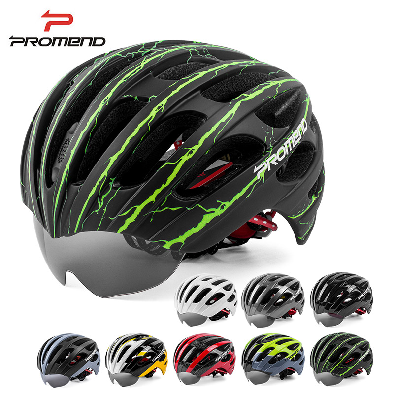 Promend mountainous bicycle retractable built-in windshield mirror integrated riding glasses helmet and hat equipment