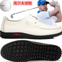 Leather golf shoes head layer leather golf sneakers 47 size men's professional anti-side slip casual shoes