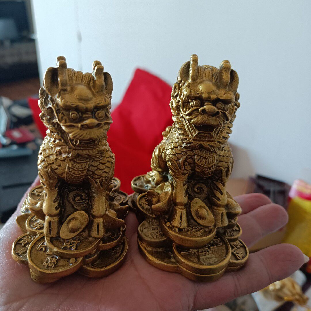 麒麟 銅器 銅製品 鎮宅 辟邪 開運 風水 招財 文鎮 ペン棚 工芸品 置物