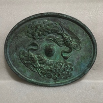 Antique collection pure copper mirror living room porch decoration peacock figure bronze mirror crafts