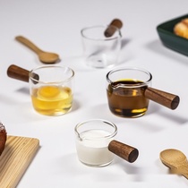 Creative wooden handle small milk cup glass small milk pot sauce saucer wooden handle milk jar mini seasoning dipping dish coffee utensil