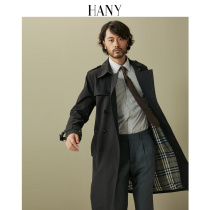 HANY trench trench coat men long business English style double-breasted slim mens jacket suit over knee coat