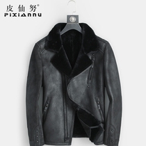 New original ecological leather hair one male leather jacket locomotive suit b3 flight Air Force jacket winter fur jacket