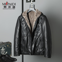 Work parka mens mink liner short leather leather leather wool one-piece hooded jacket oil wax cowhide tide