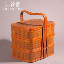 Three-layer bamboo-made-made dining basket hotel takeaway with portable gift basket Eating Box of the Ancestral Sacrifice with a picnic basket