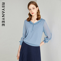 Yan Domain Long Sleeve Round Lead Knit Cardigan Girl Spring Dress 2022 New Lady Elegant Temperament Slim OL Commuter Blouse