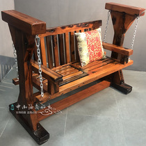 Old boat wood swing balcony household hanging chair anticorrosive wood Park Leisure double chair courtyard outdoor solid wood rocking chair