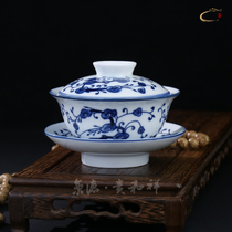 Guihexiang value Blue and white Ganoderma Lucidum cover bowl Ceramic Kung Fu tea set Jingdezhen Hand-painted tea bowl Teacup Sansai