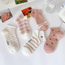 Strawberry socks womens socks shallow mouth summer thin ins tide pure cotton Japanese cute Korean pink student boat socks