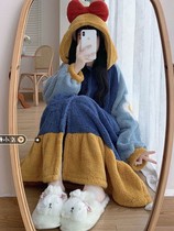 Japanese conjoined pajamas womens Snow White long robe coral student velvet padded nightgown cute winter