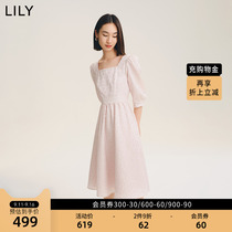LILY2022 autumn new womens temperament solid color elegant gentle foreign chic high-level slim high-waist dress