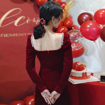 Burgundy toast bride 2021 New temperament small man engagement long sleeve dress dress usually wear