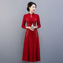  Old cheongsam modified dress mothers dress wedding western style spring and autumn noble mother-in-law fat wedding mothers dress