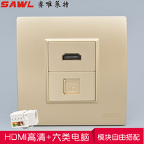 Type 86 HDMI HD in-line Plus network socket RJ45 six Computer 2 0 version hdmi panel extension cord port