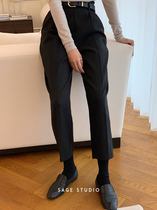 SAGE STUDIO classic not to miss good version radish pants slim black middle seam tapered ankle-length pants