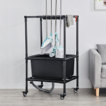 Stainless steel movable floor mop rack broom rack hanging multi-function mop pool classroom balcony drain rack