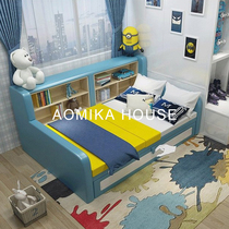 Creative childrens bed Desk one-piece leather bed for teenagers special price 1 5 small apartment type boy cartoon single bed 1 2 meters