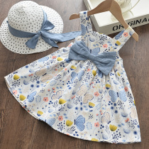 Summer infant girl print cotton vest dress butterfly knife dress baby princess dress