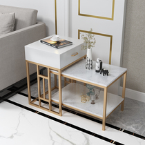 Nordic sofa side cabinet small coffee table set Marble corner edge light luxury living room creative storage table Modern minimalist
