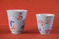 Yu Yin Kiln Yu Treasure Day Blue and Flower Pink Butterfly Smell Cup Unit Price (Hua Yixuan)