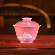 Tianyi Hua Peach Red Glaze Pile White Rabbit Ercai Bowl (Hua Yixuan)