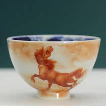 Yu Yin Kiln Yu Guowang made blue and white alum Red Dragon horse pattern chicken heart Cup Single Cup (Hua Yixuan)