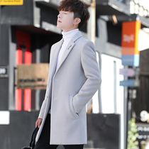 Trench coat mens long autumn and winter mens woolen coat Korean trend British style thickened wind woolen coat